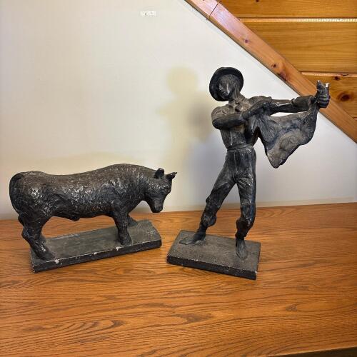 Pair of Resin Bull and Matador Sculptures