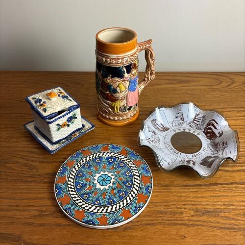 Four Assorted Decorative Ceramic and Glass Tableware Pieces
