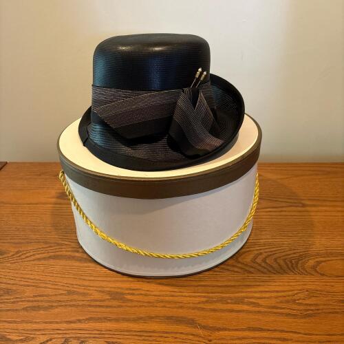 Cherry and Webb Black Straw Boater Hat With Ribbon Band - Size 22