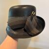 Cherry and Webb Black Straw Boater Hat With Ribbon Band - Size 22 - 2