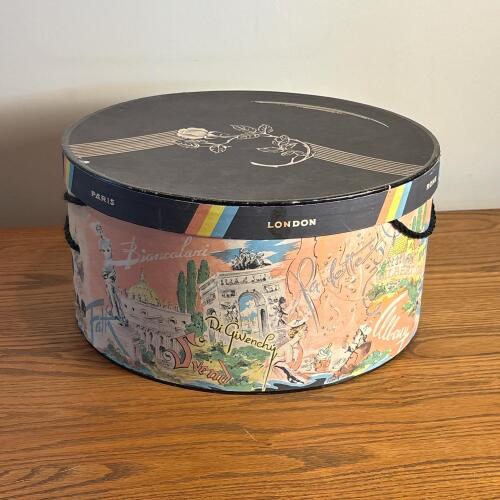 Otto Lucas Millinery Hat Box with Illustrated Paris and London Motif