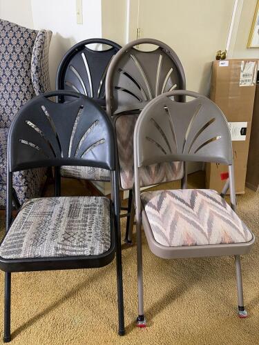 Four Meco Folding Chairs With Upholstered Seats