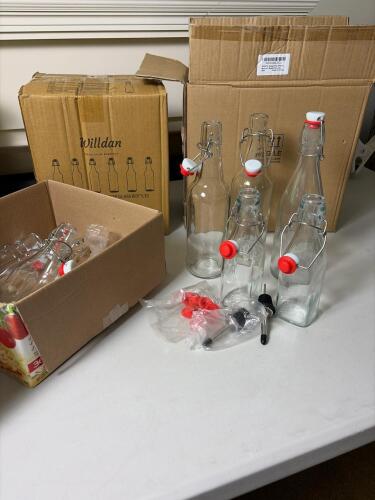 Mixed sizes-Willdan Swing Top Glass Bottles with Pourers and Spare Gaskets