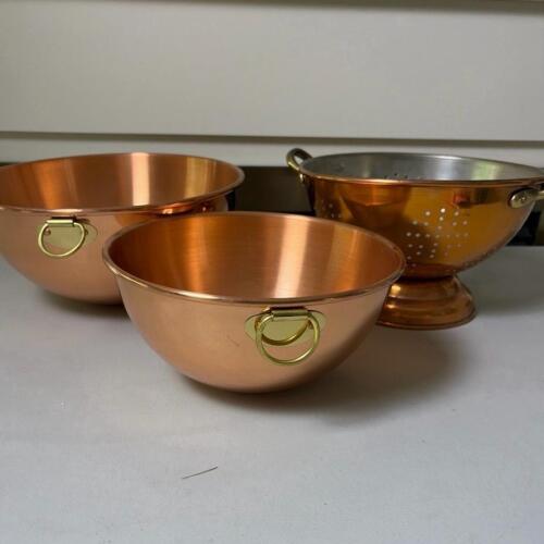 Copper Mixing Bowls and Footed Colander