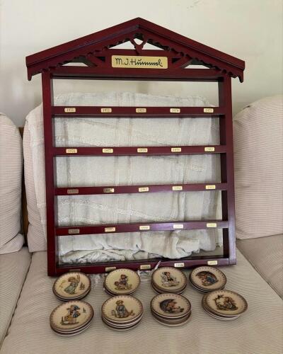 M.J. Hummel Reproduction Collector Plates with Wooden Display Rack