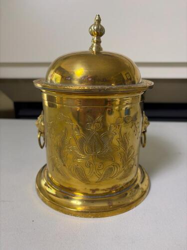Ornate Floral Engraving Brass Lidded Container