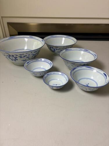Porcelain Bowls with Blue Floral Motif