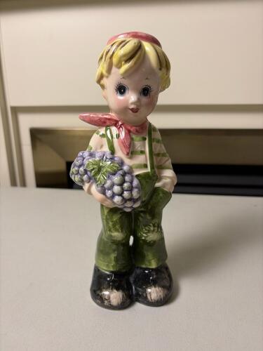 Ceramic Boy Figurine with Grapes