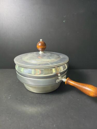 Vintage Aluminum Chafing Pan with Wooden Handles