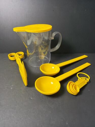 Dansk Gourmet Designs Measuring Pitcher with Yellow Kitchen Utensils