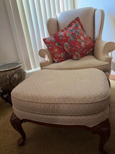 Drexel Heritage Wingback Chair and Ottoman