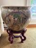 Chinese Famille Rose Fish Bowl Planter with Wooden Stand