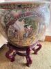 Chinese Famille Rose Fish Bowl Planter with Wooden Stand - 6