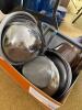 Assorted Kitchenware Mixing Bowls, Baking Pans, Strainer, and Kitchen Tools