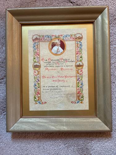 Framed Apostolic Blessing From Pope Paul VI With Decorative Border