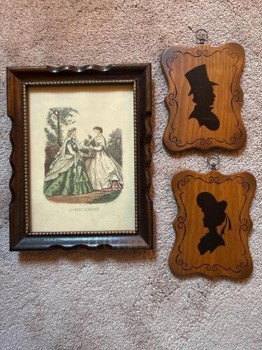 Trio of Framed La Mode Illustr&eacute; Print with Pair of Silhouette Plaques