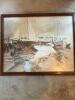 Framed Harbor Scene Oil Painting, Signed