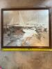 Framed Harbor Scene Oil Painting, Signed - 4