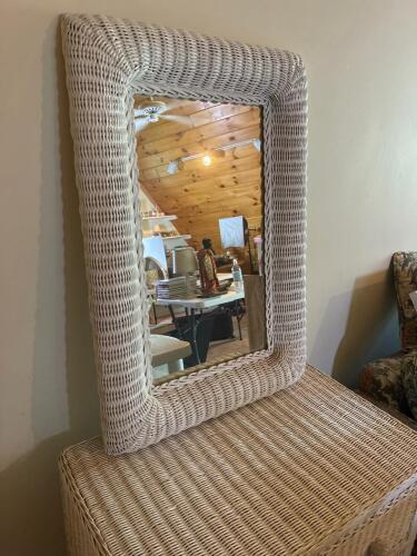 White Wicker Rectangular Wall Mirror Coastal-Style