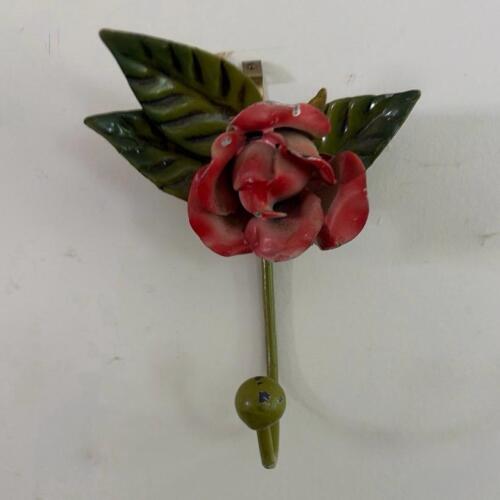 Metal Wall Hook With Rose and Leaf Motif