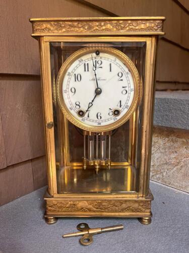 Seth Thomas Brass and Glass Mantel Clock with Pendulum