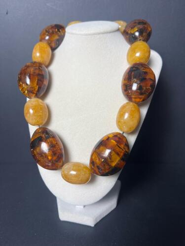 Amber and Gold-Tone Bead Necklace by Alice Kuo