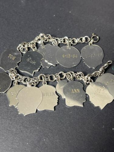 Sterling Silver Silhouette Charm Bracelet with Engraved Names and Dates