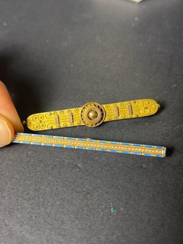 Victorian-Style Gold Brooches with Enamel and Seed Pearl Accents