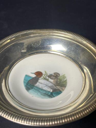 Hand Colored Duck-Decorated Silver Rim Dish by DeVano Studios