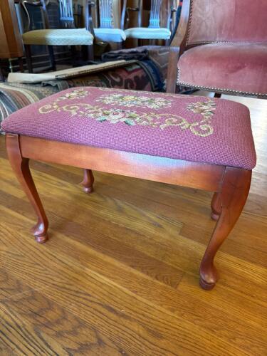 Needlepoint Upholstered Footstool in Queen Anne Style