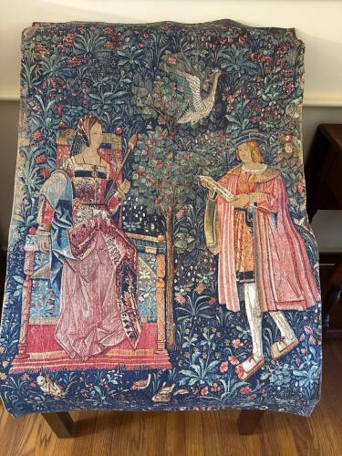 Medieval-Style Tapestry "La Lecture", Made in France 43"x32"