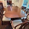 Double-Pedestal Dining Table with Eight Upholstered Chairs and Leaves - 2