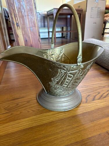 Brass Fireplace Coal Scuttle With Ship Motif Handle No. 2