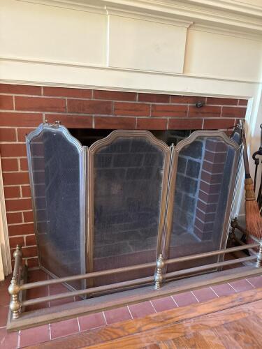 Brass Fireplace Fender and Tri-Fold Screen
