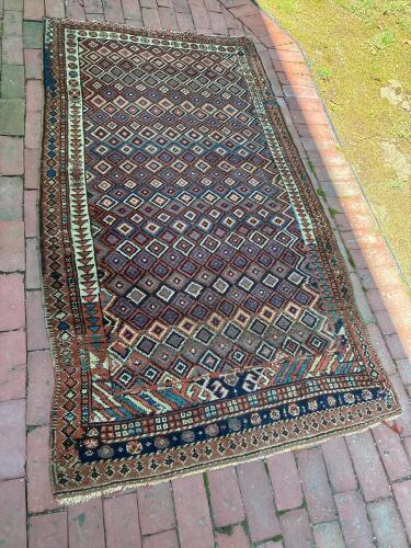 Handwoven Wool Rug in Tribal-Style Geometric Pattern