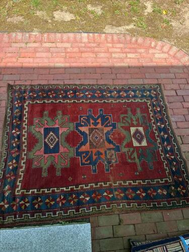 Vintage Geometric Pattern Handwoven Wool Rug