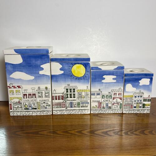 Sigma Ceramic Lidded Canisters Set with French Street Scene