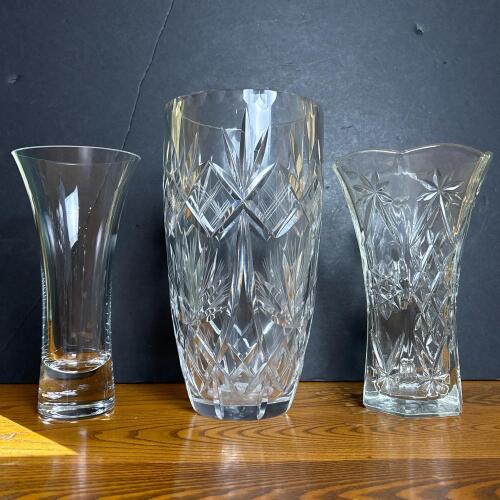 One Clear Glass & Two Pressed Glass Vases