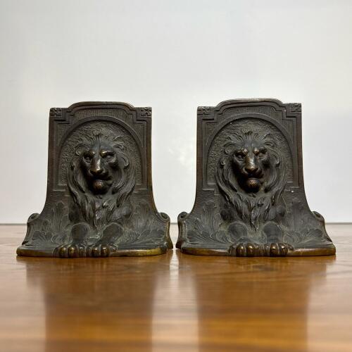 Pair of Bronze Lion Metal Bookends
