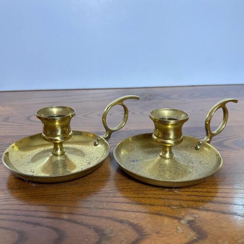 Pair of 1764 House Solid Brass Chamberstick Candle Holders