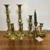 Mixed Brass Candleholders Including Angel Mother of Pearl Inlay