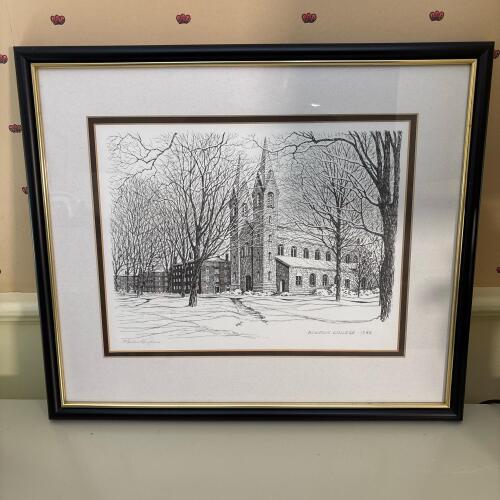 Framed Bowdoin College 1986 Wall Art, Signed, 18&rdquo;x15&rdquo;