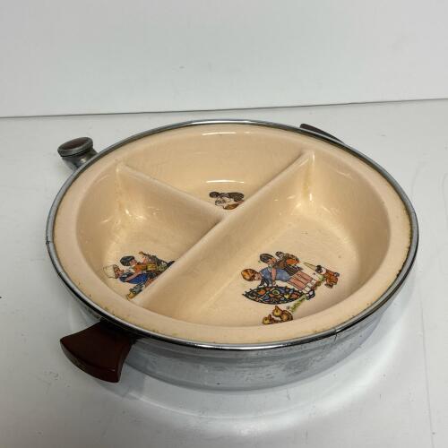 Vintage Excello Children's Divided Warming Dish with Nursery Scenes