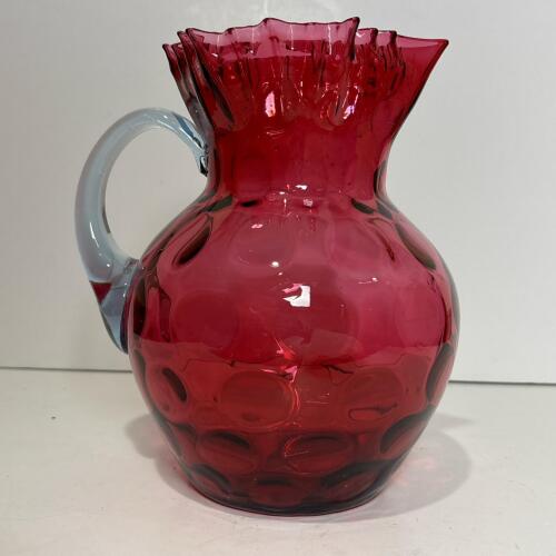 Cranberry Glass Pitcher With Ruffled Rim