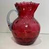 Cranberry Glass Pitcher With Ruffled Rim