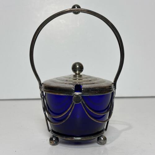 Vintage Cobalt Blue Glass and Silverplate Basket