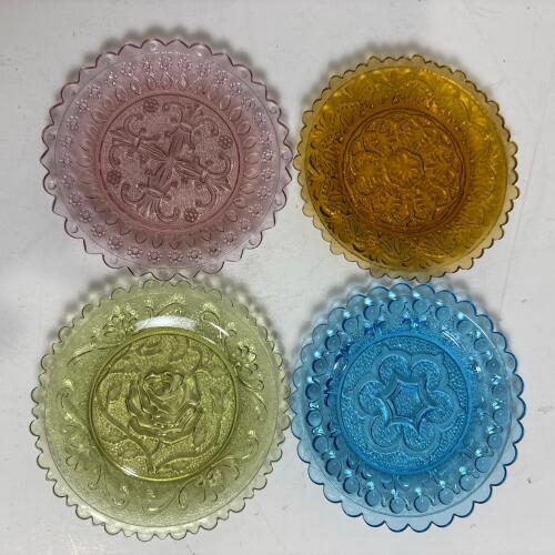 Small Vintage Colored Pressed Glass Plates