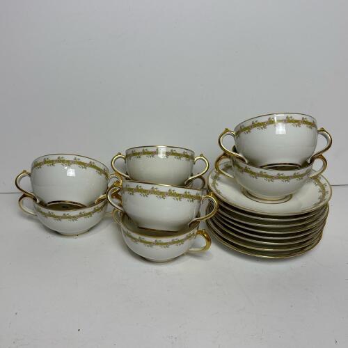 Haviland Limoges Double-Handled Teacups and Saucers