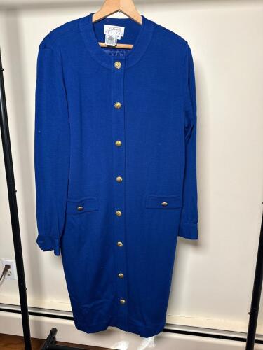 Talbots Petites Blue Wool Long Coat with Gold Buttons