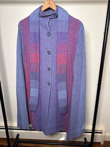 Avoca Handweavers Wool Cape in Purple and Blue Stripes